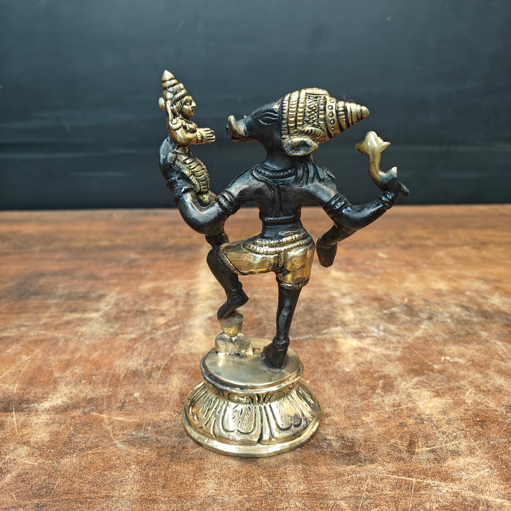 Brass Varaha Lakshmi Statue Antique Finish 7 Inch - Image 5