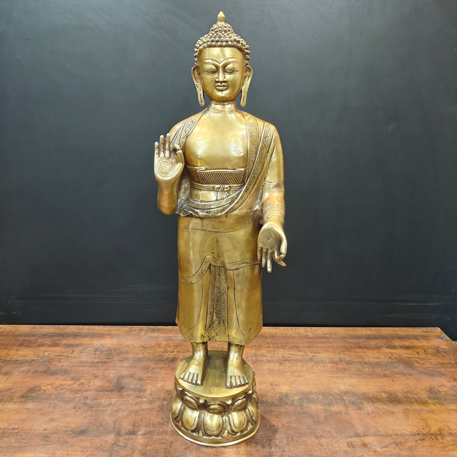 Brass Large Standing Blessing Buddha Statue For Home Decor 3 Feet - Image 3