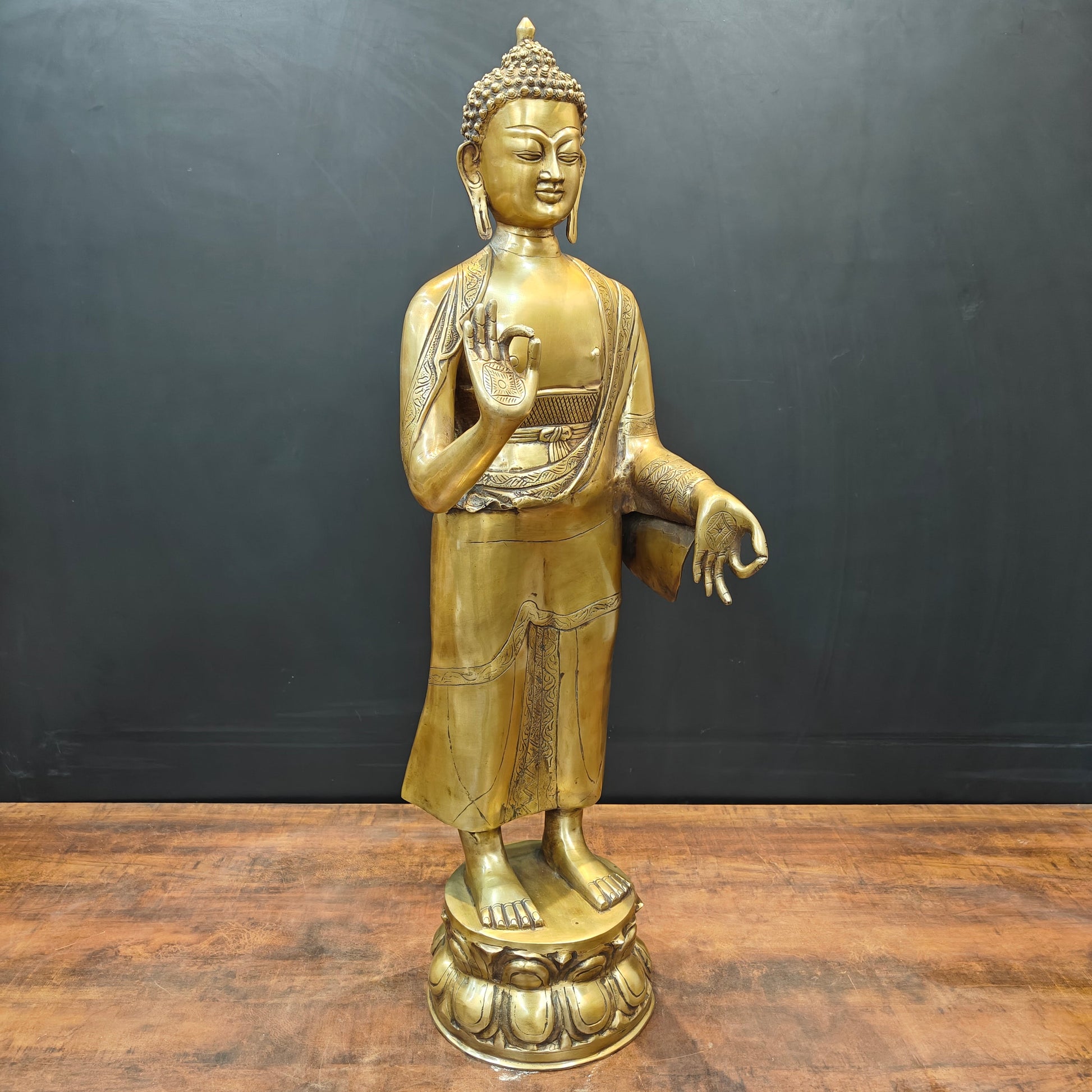 Brass Large Standing Blessing Buddha Statue For Home Decor 3 Feet - Image 4