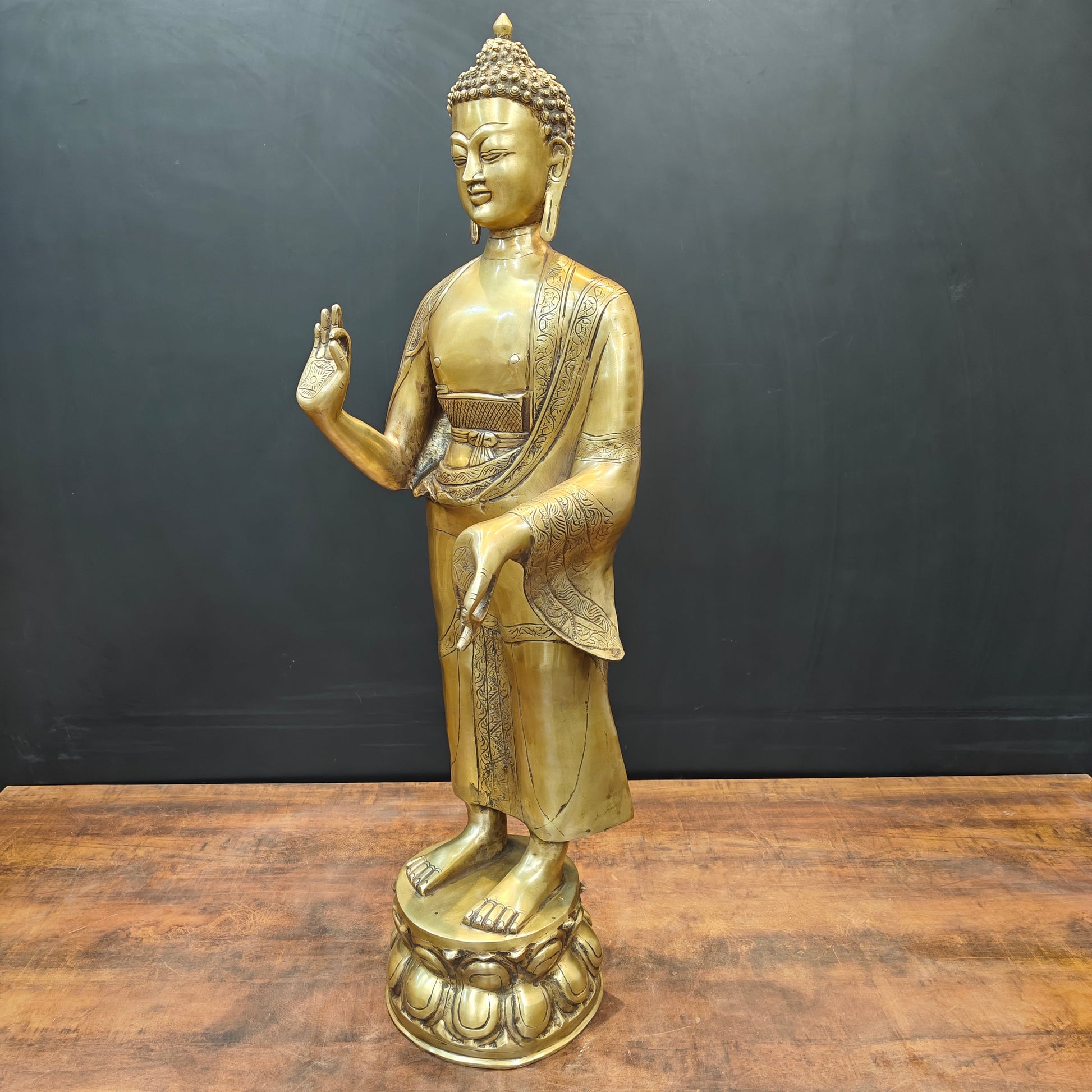 Brass Large Standing Blessing Buddha Statue For Home Decor 3 Feet - Image 5