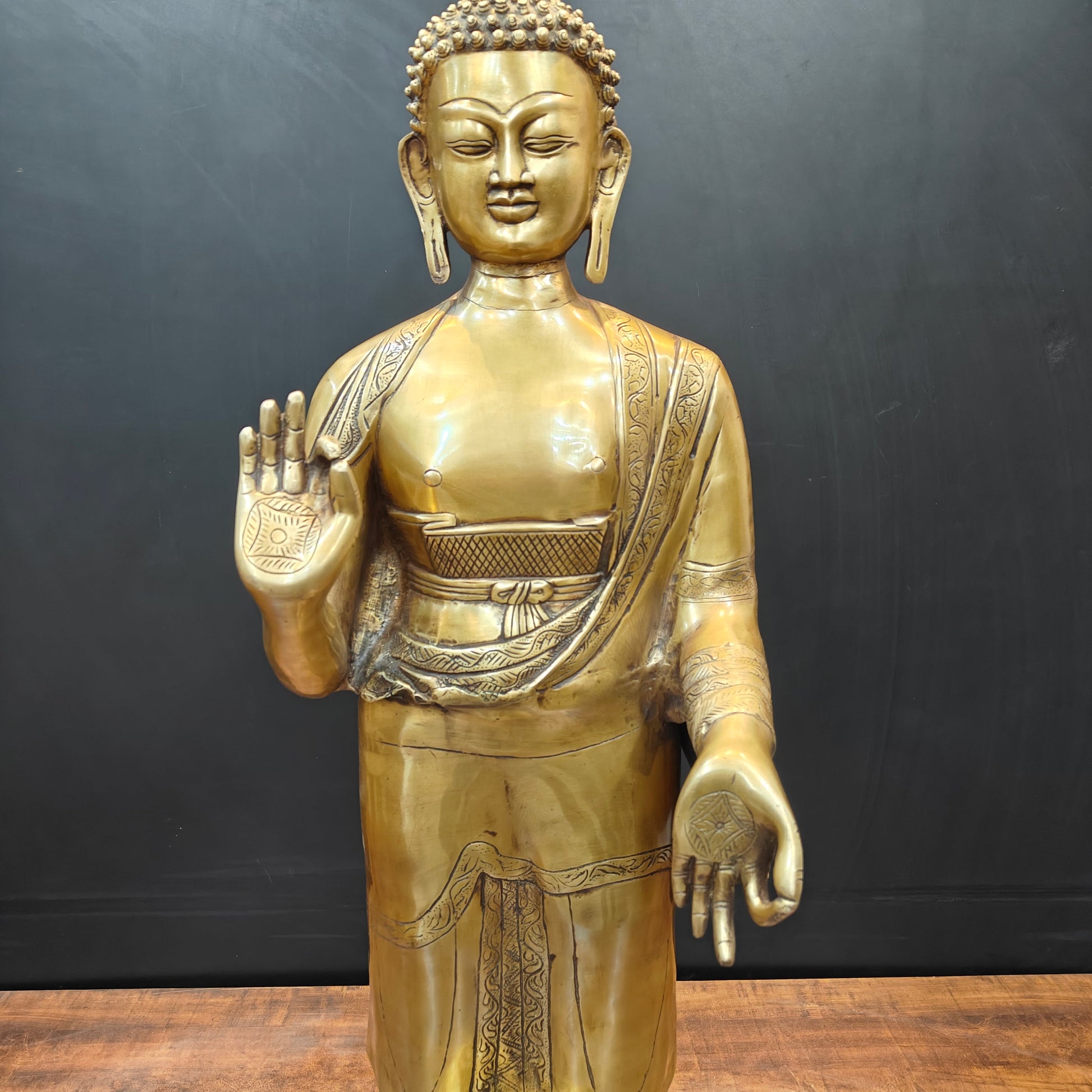 Brass Large Standing Blessing Buddha Statue For Home Decor 3 Feet - Image 6