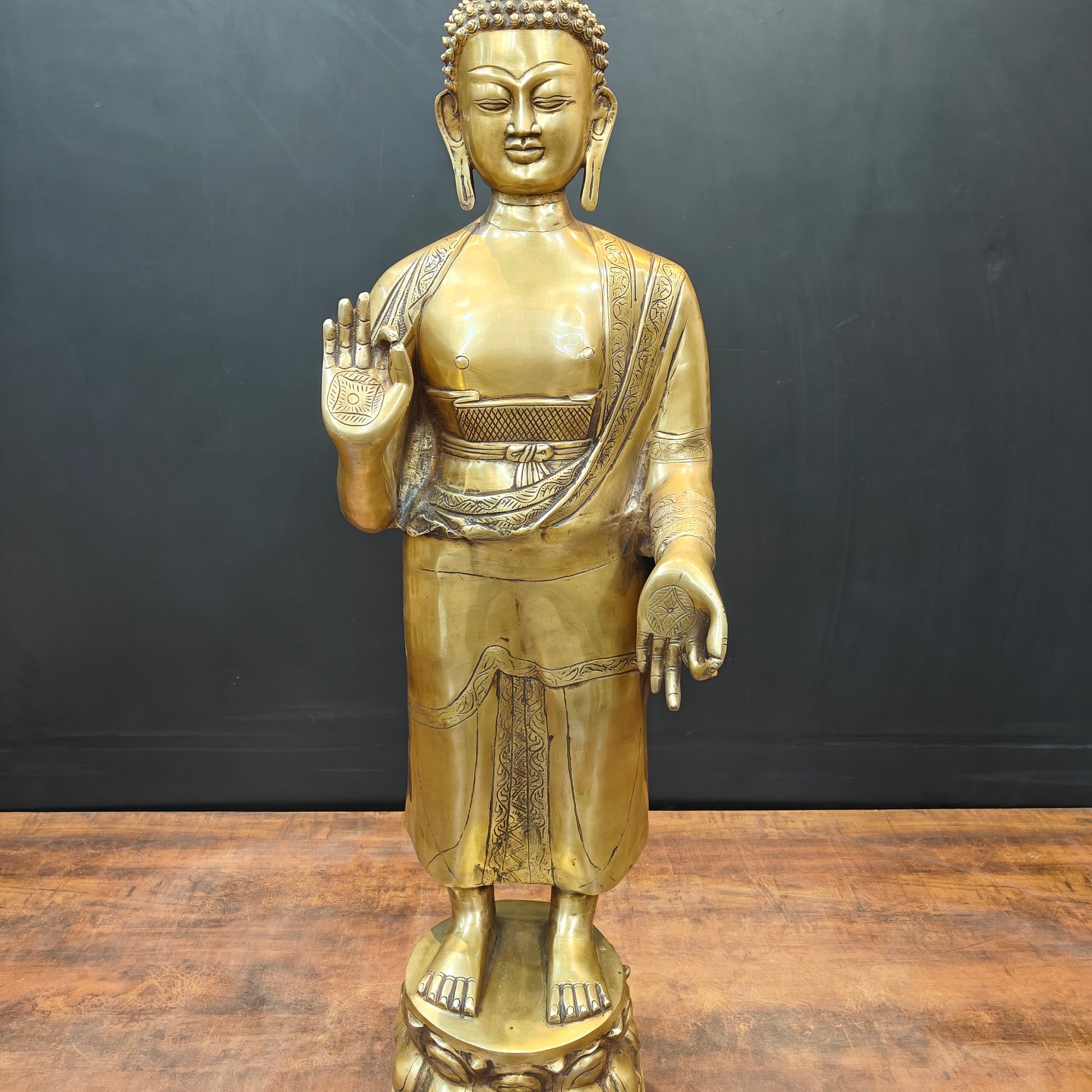 Brass Large Standing Blessing Buddha Statue For Home Decor 3 Feet - Image 7