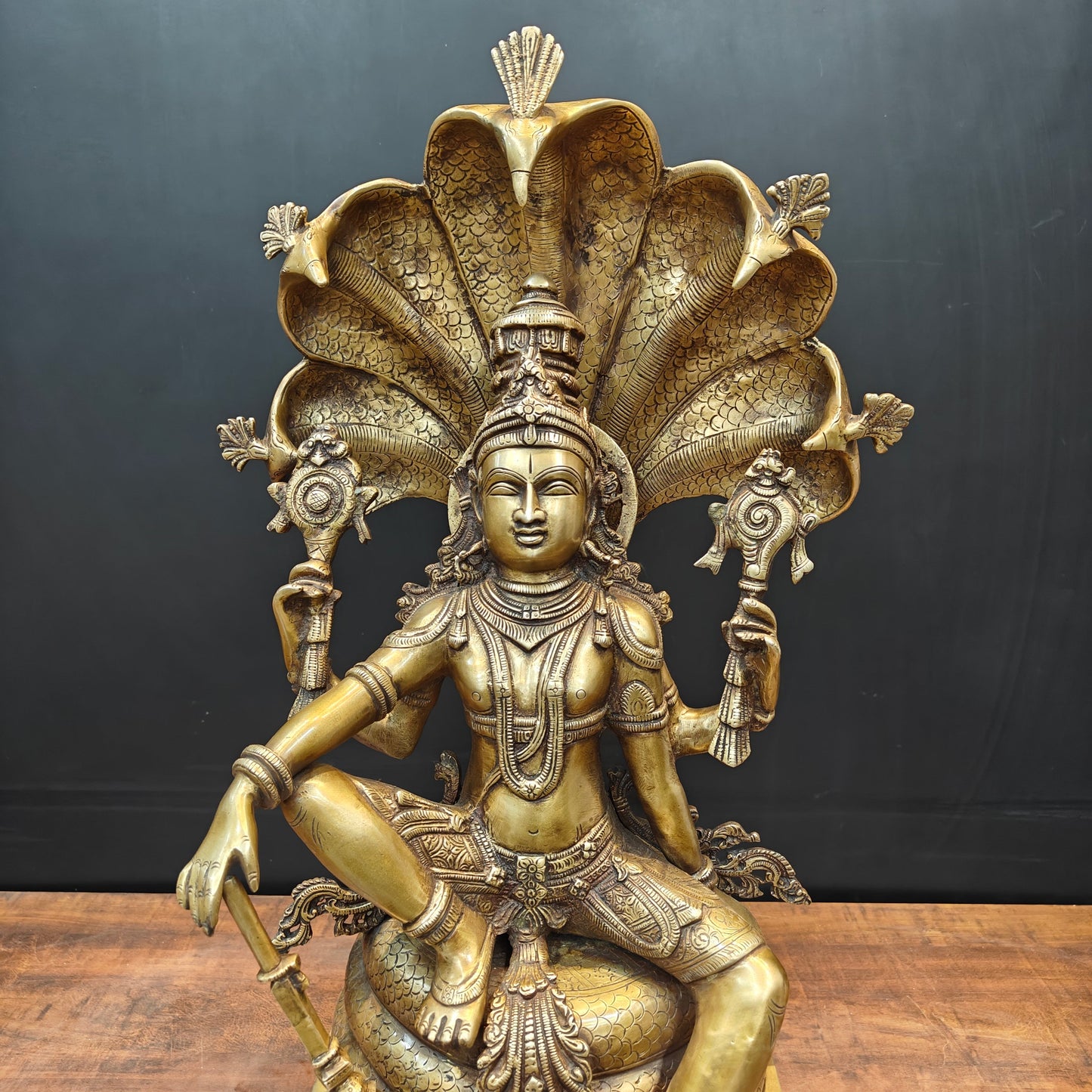 Brass Large Exclusive Vishnu Idol Sculpture Antique Finish 28 Inches