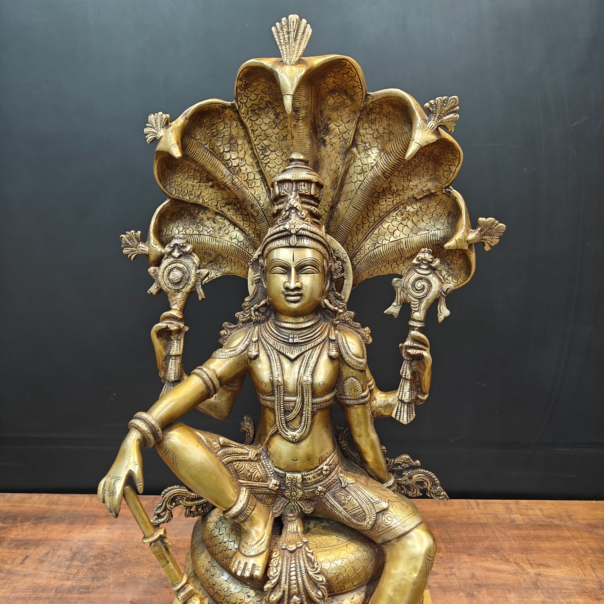 Brass Large Exclusive Vishnu Idol Sculpture Antique Finish 28 Inches - Image 2