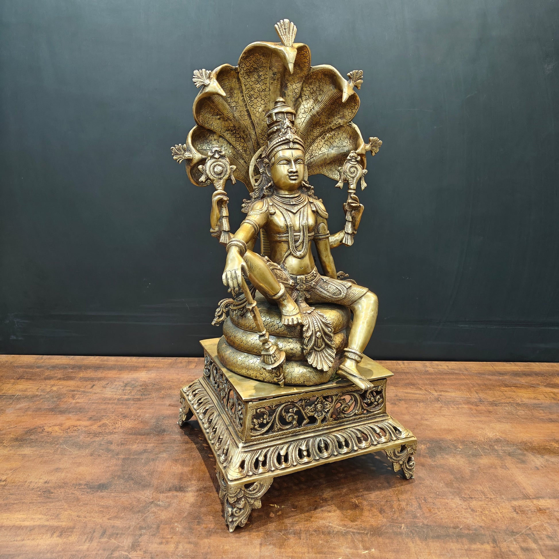 Brass Large Exclusive Vishnu Idol Sculpture Antique Finish 28 Inches - Image 3