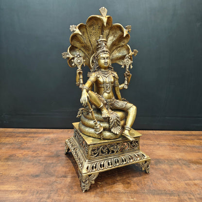Brass Large Exclusive Vishnu Idol Sculpture Antique Finish 28 Inches by vendor-unknown - Hindu Gods (View 3)