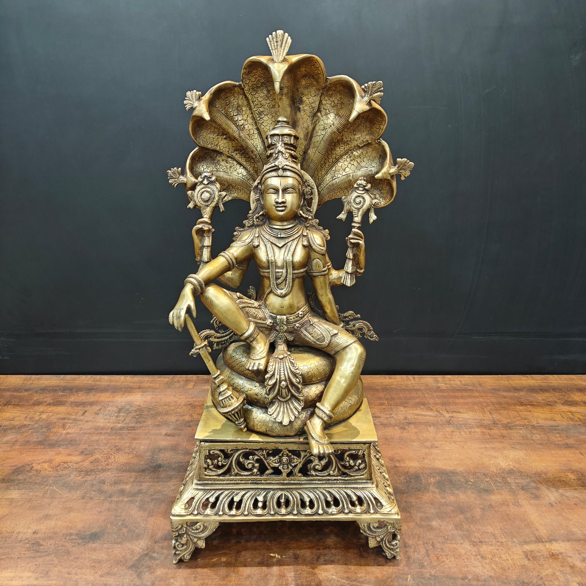 Brass Large Exclusive Vishnu Idol Sculpture Antique Finish 28 Inches - Image 5