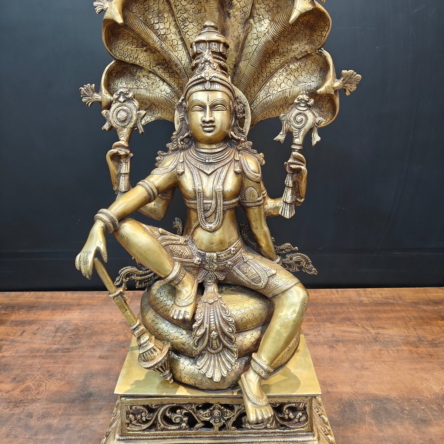 Brass Large Exclusive Vishnu Idol Sculpture Antique Finish 28 Inches