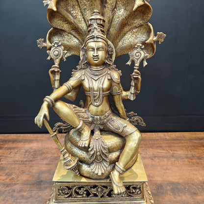 Brass Large Exclusive Vishnu Idol Sculpture Antique Finish 28 Inches by vendor-unknown - Hindu Gods (View 6)