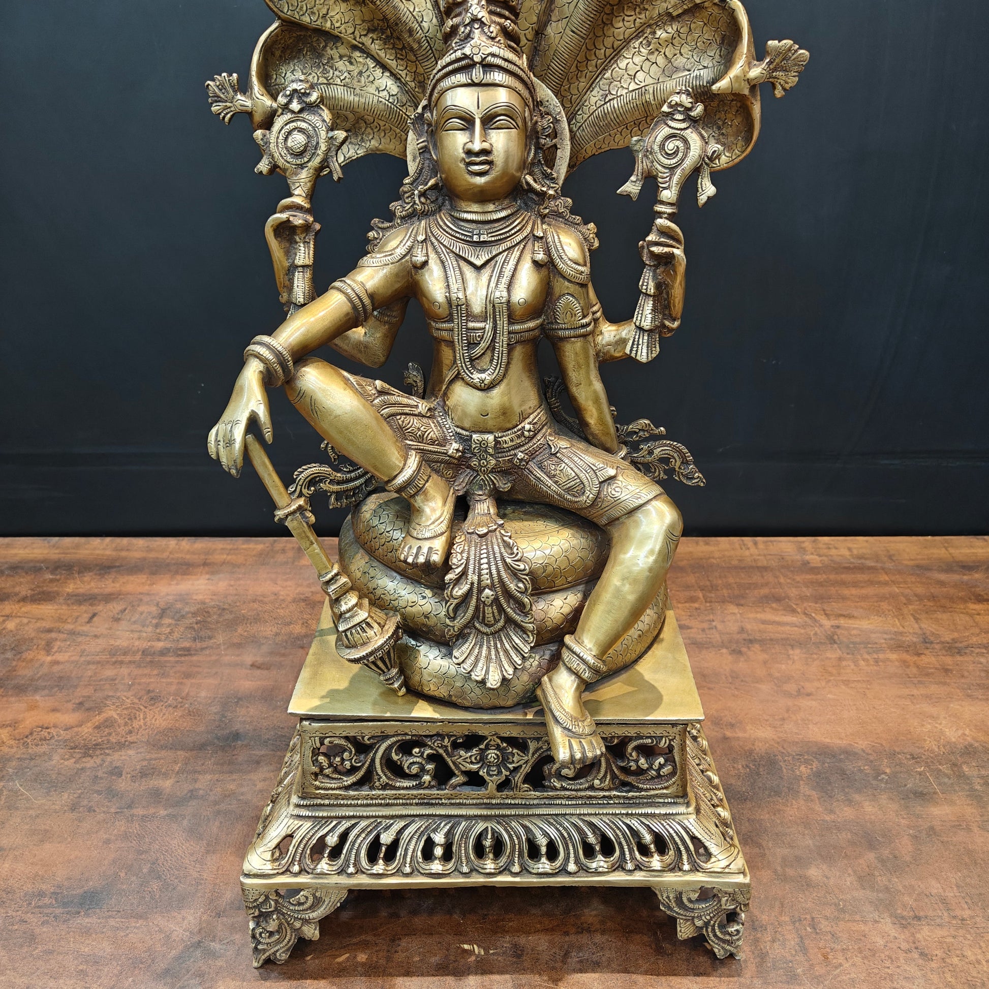 Brass Large Exclusive Vishnu Idol Sculpture Antique Finish 28 Inches - Image 7