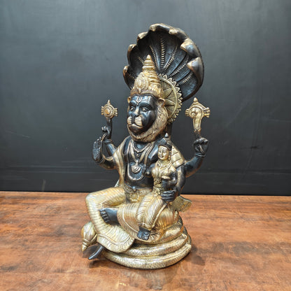 Brass Large Narasimha Lakshmi Idols Black Patina Finish 2 Feet by vendor-unknown - Hindu Gods (View 4)