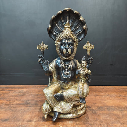 Brass Large Narasimha Lakshmi Idols Black Patina Finish 2 Feet by vendor-unknown - Hindu Gods (View 5)