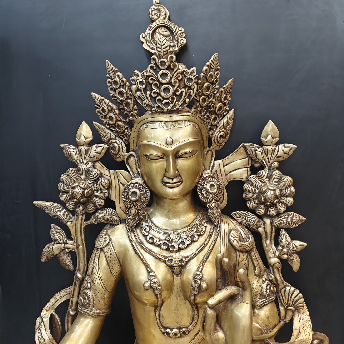 Brass Large Tibetan Buddhist Goddess Green Tara Antique Finish 5 Feet