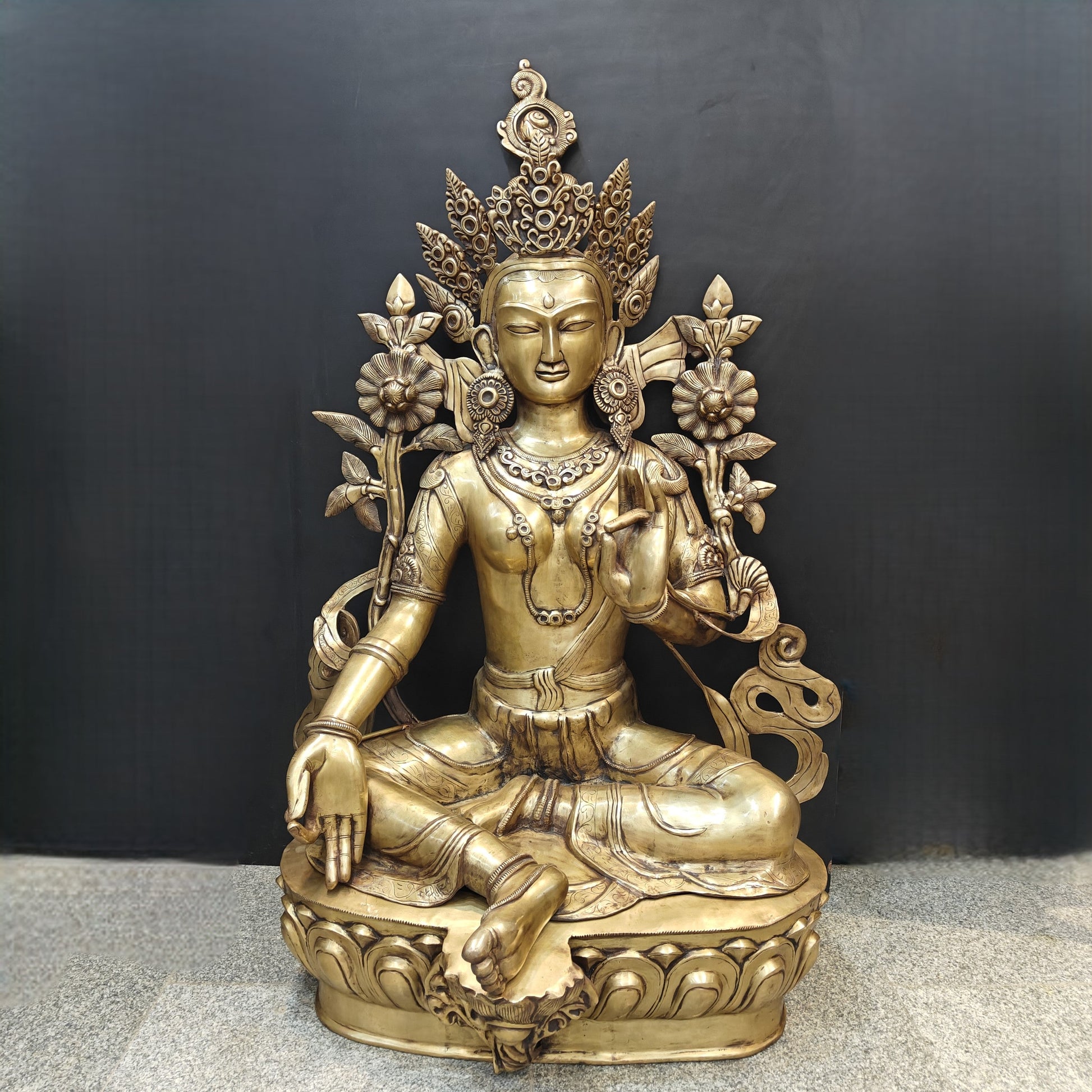 Brass Large Tibetan Buddhist Goddess Green Tara Antique Finish 5 Feet - Image 3