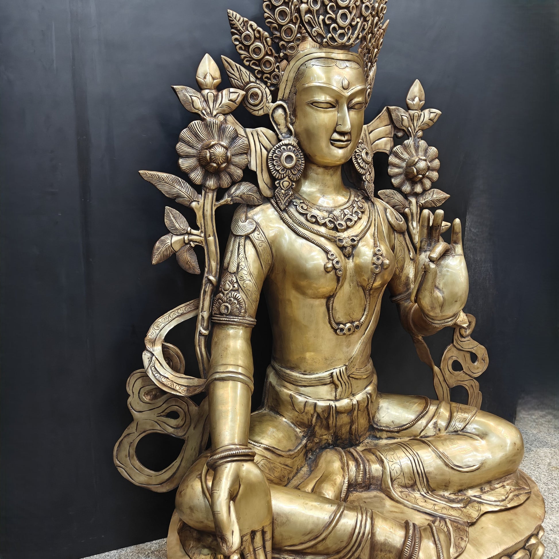 Brass Large Tibetan Buddhist Goddess Green Tara Antique Finish 5 Feet - Image 4