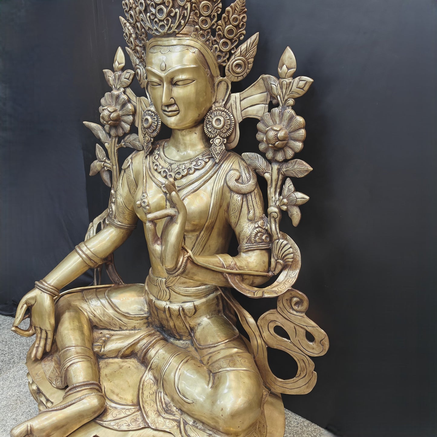 Brass Large Tibetan Buddhist Goddess Green Tara Antique Finish 5 Feet