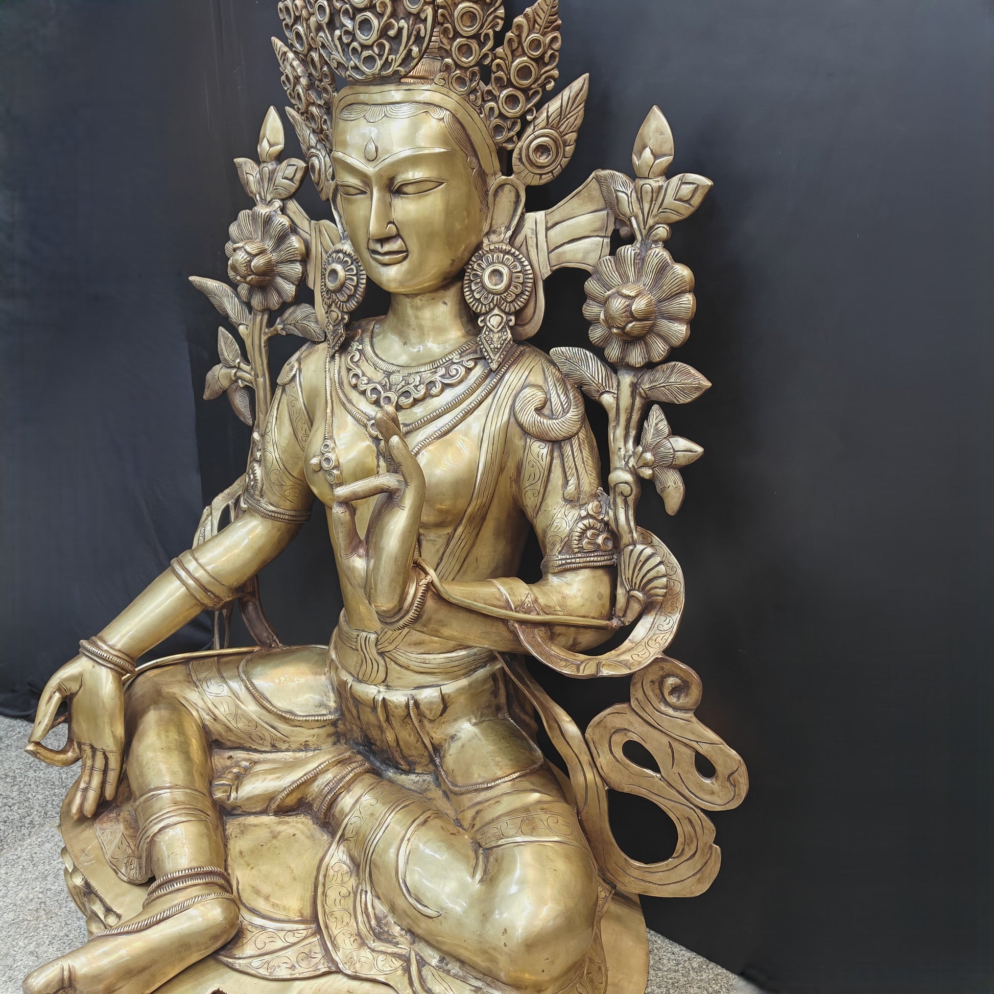 Brass Large Tibetan Buddhist Goddess Green Tara Antique Finish 5 Feet - Image 5