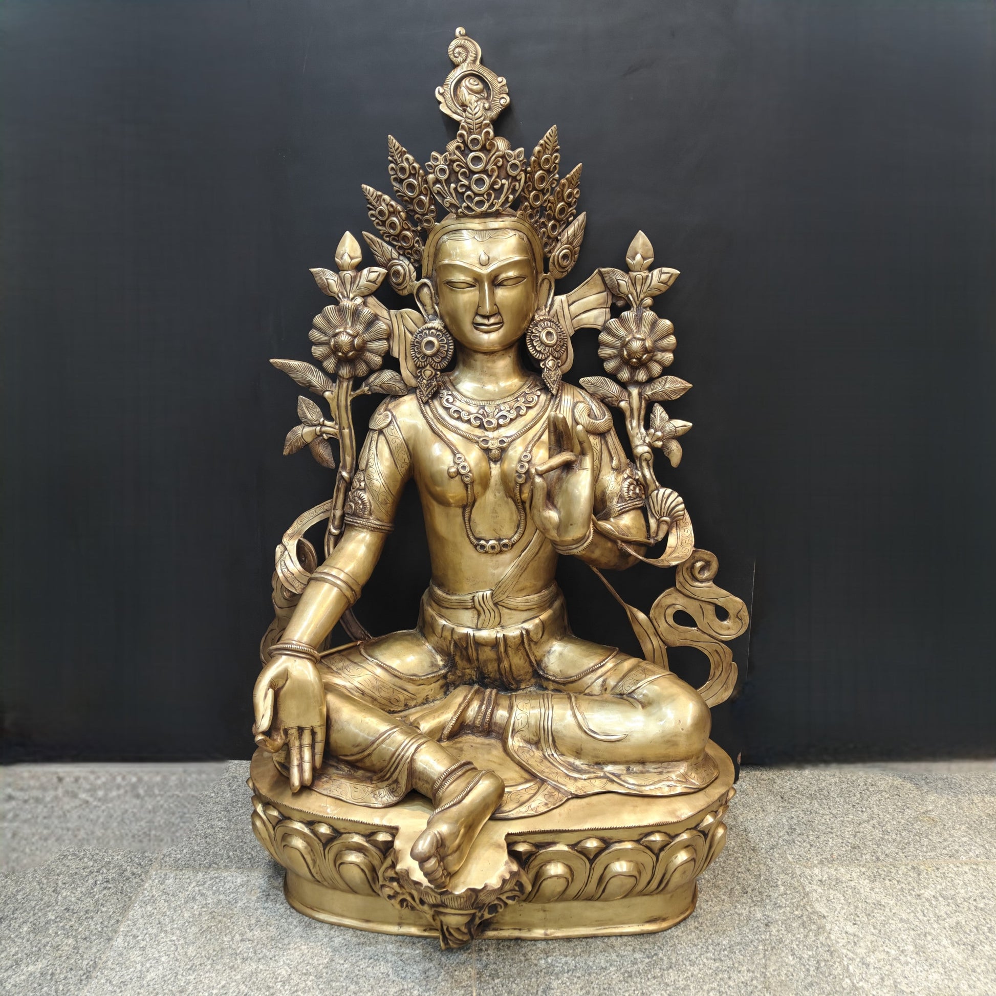 Brass Large Tibetan Buddhist Goddess Green Tara Antique Finish 5 Feet - Image 6
