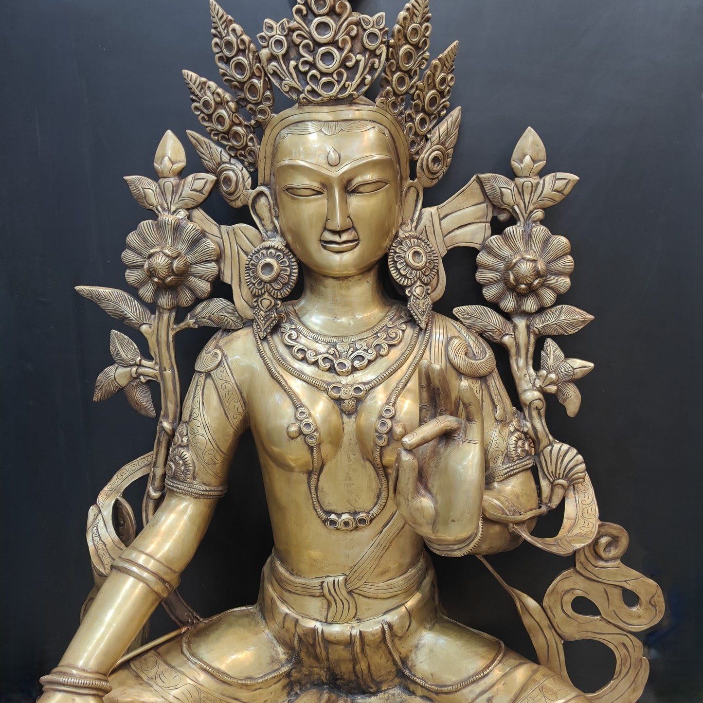 Brass Large Tibetan Buddhist Goddess Green Tara Antique Finish 5 Feet