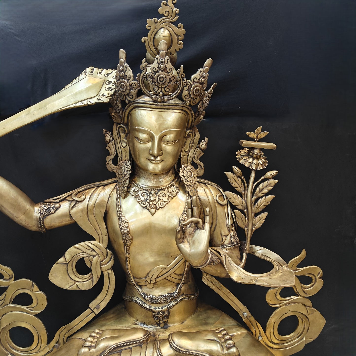 Brass Large Size Buddhism Goddess Manjushri Statue Tibetan Buddhist Deity 5.5 Feet