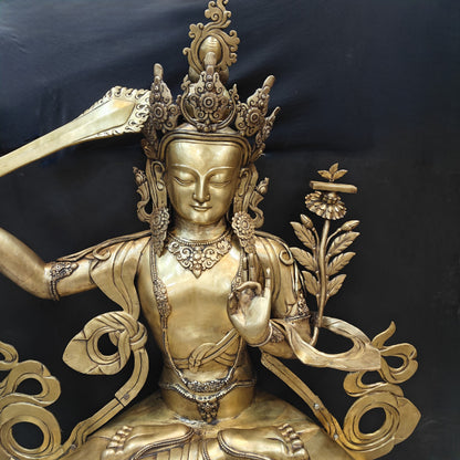 Brass Large Size Buddhism Goddess Manjushri Statue Tibetan Buddhist Deity 5.5 Feet by vendor-unknown - Buddha (View 2)