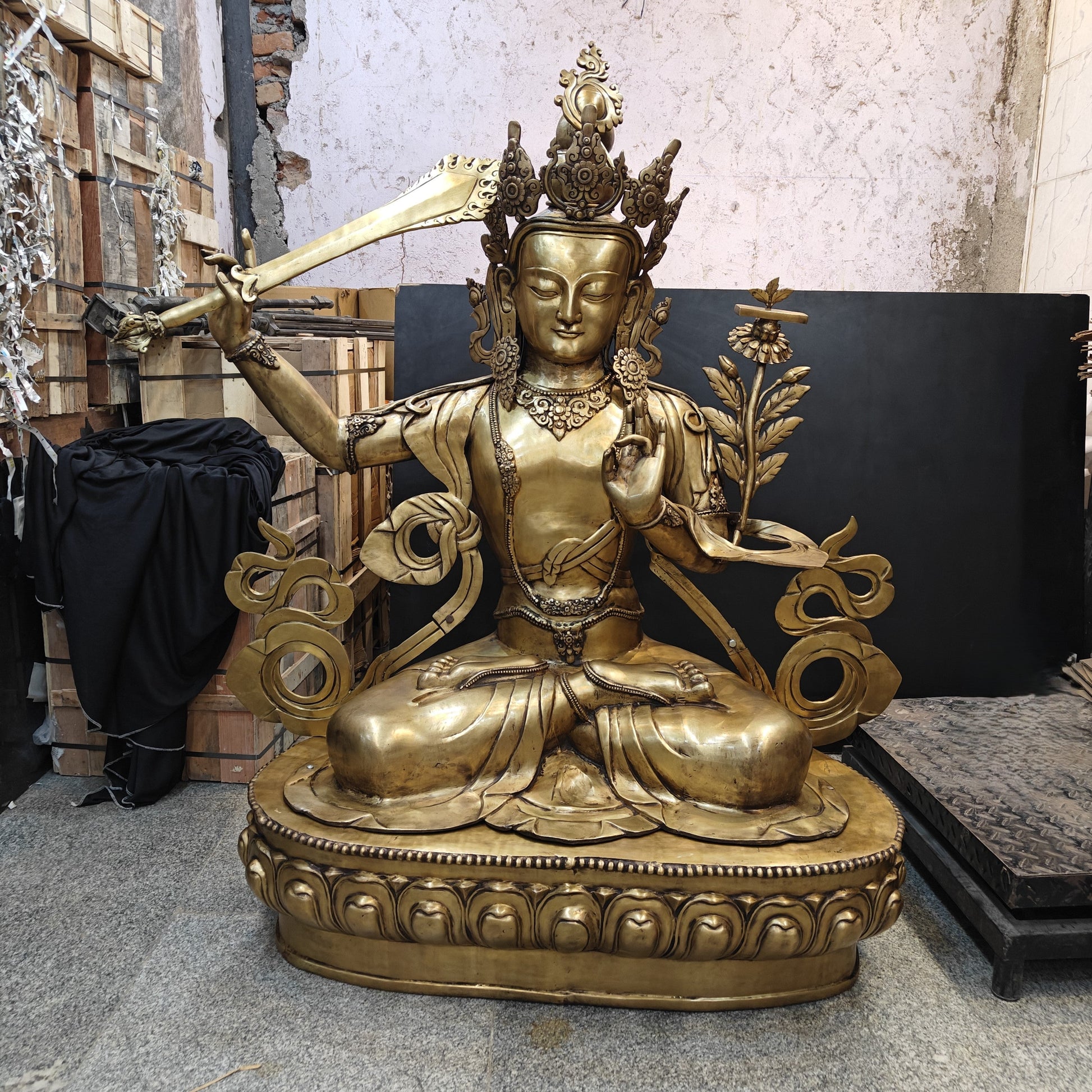 Brass Large Size Buddhism Goddess Manjushri Statue Tibetan Buddhist Deity 5.5 Feet - Image 11