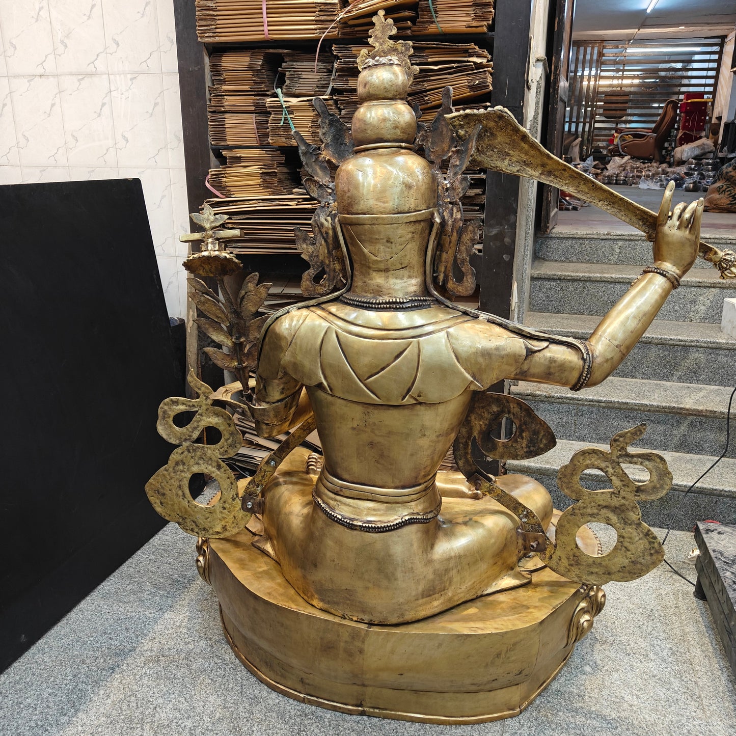 Brass Large Size Buddhism Goddess Manjushri Statue Tibetan Buddhist Deity 5.5 Feet