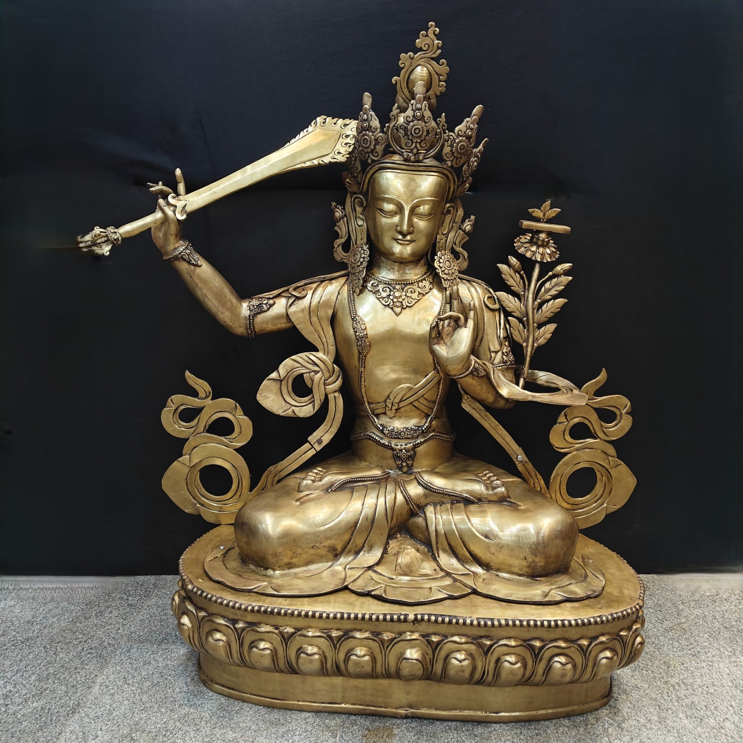 Brass Large Size Buddhism Goddess Manjushri Statue Tibetan Buddhist Deity 5.5 Feet