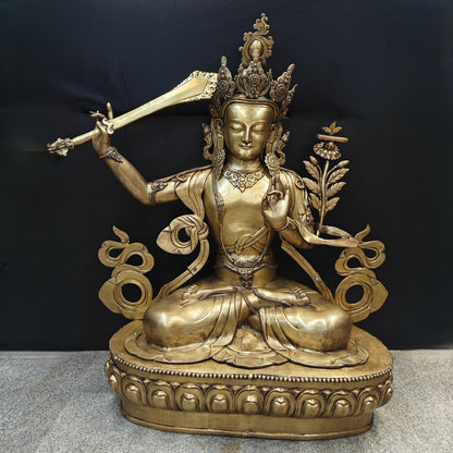 Brass Large Size Buddhism Goddess Manjushri Statue Tibetan Buddhist Deity 5.5 Feet by vendor-unknown - Buddha (View 3)