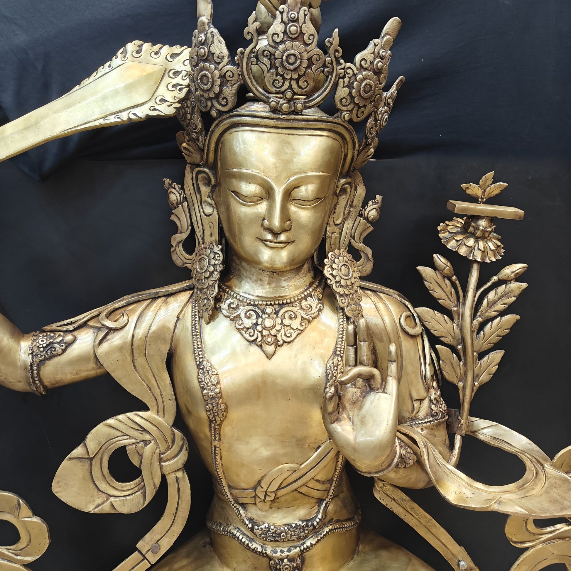 Brass Large Size Buddhism Goddess Manjushri Statue Tibetan Buddhist Deity 5.5 Feet - Image 4
