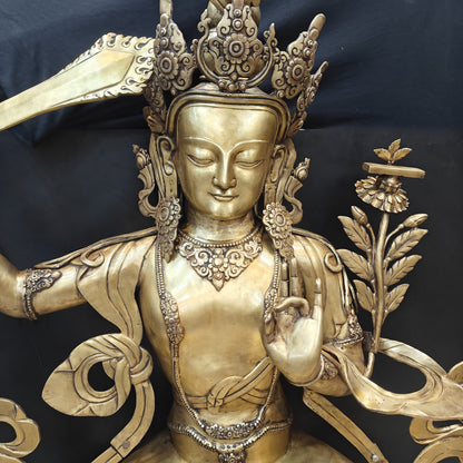 Brass Large Size Buddhism Goddess Manjushri Statue Tibetan Buddhist Deity 5.5 Feet by vendor-unknown - Buddha (View 4)