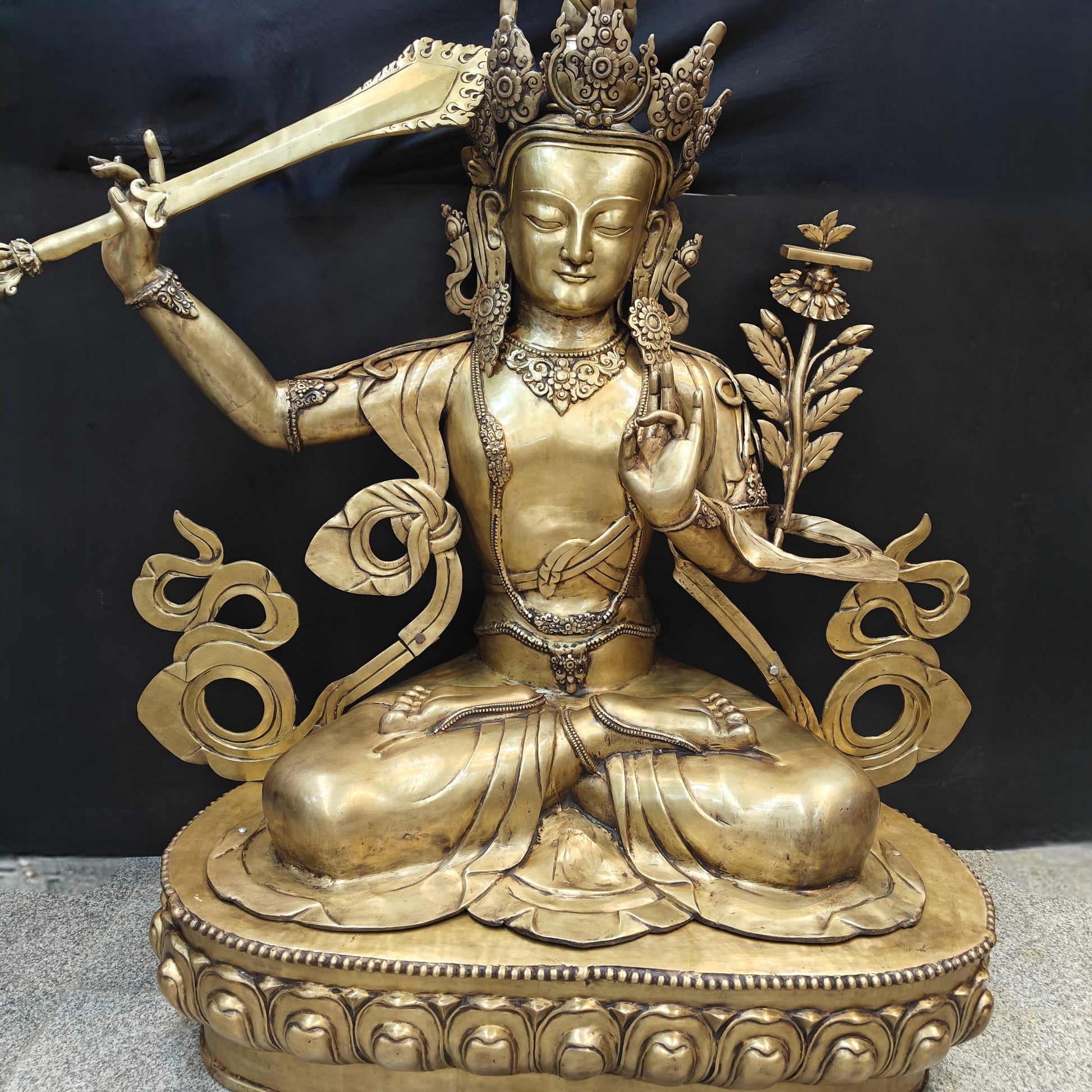 Brass Large Size Buddhism Goddess Manjushri Statue Tibetan Buddhist Deity 5.5 Feet - Image 5