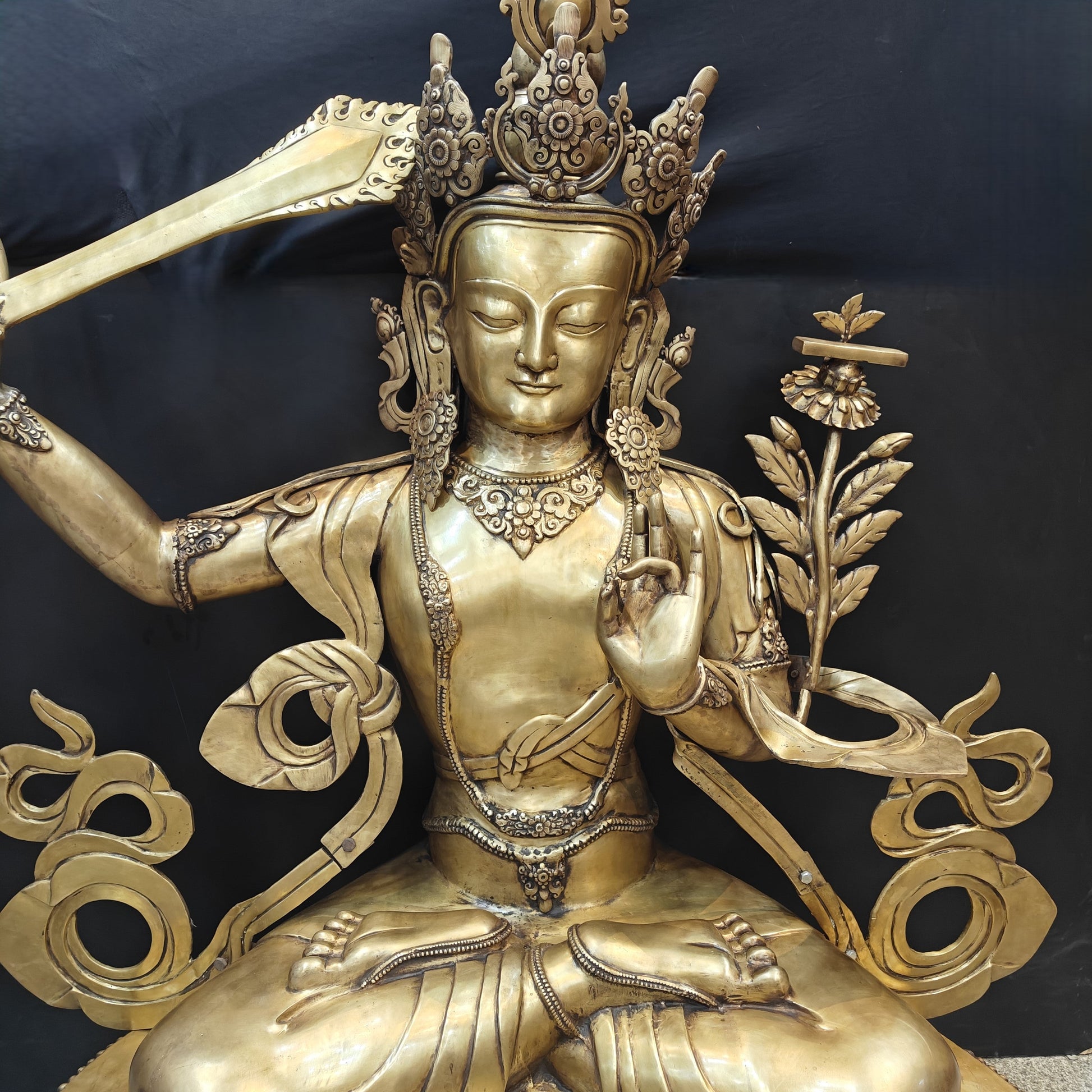 Brass Large Size Buddhism Goddess Manjushri Statue Tibetan Buddhist Deity 5.5 Feet - Image 6