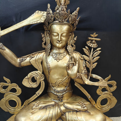 Brass Large Size Buddhism Goddess Manjushri Statue Tibetan Buddhist Deity 5.5 Feet by vendor-unknown - Buddha (View 6)