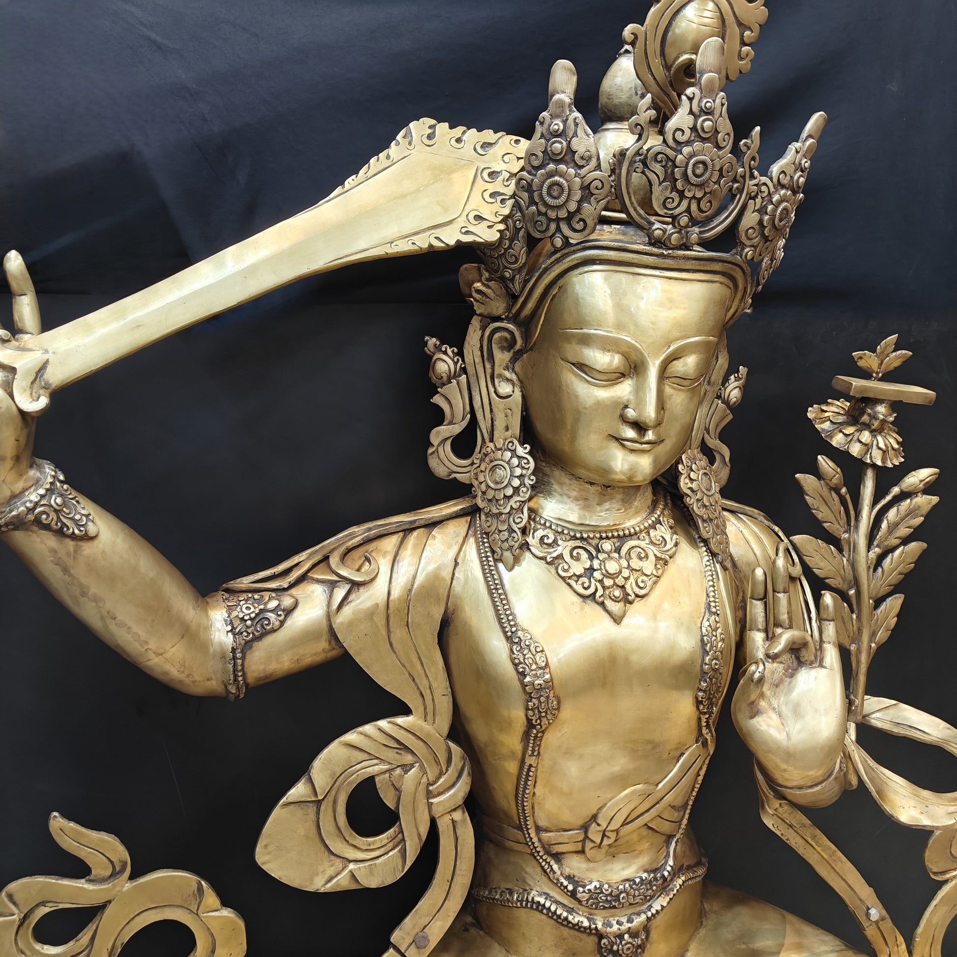 Brass Large Size Buddhism Goddess Manjushri Statue Tibetan Buddhist Deity 5.5 Feet - Image 8