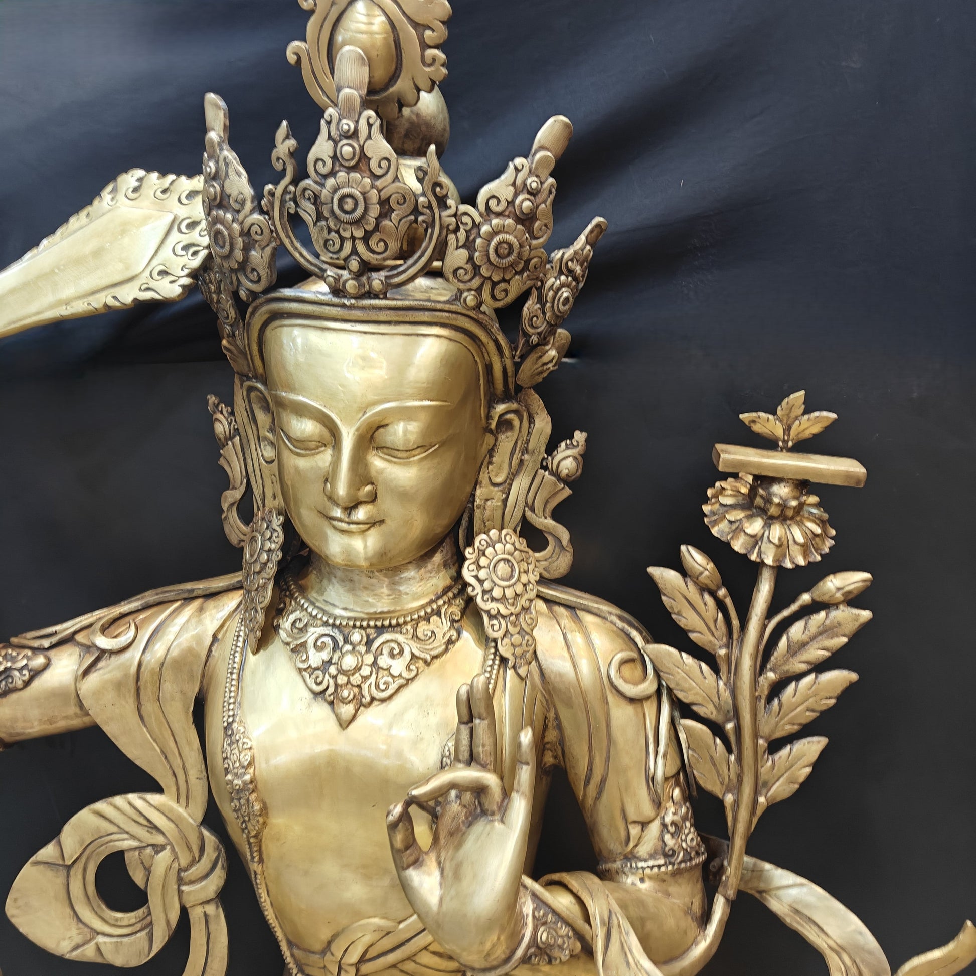 Brass Large Size Buddhism Goddess Manjushri Statue Tibetan Buddhist Deity 5.5 Feet - Image 9