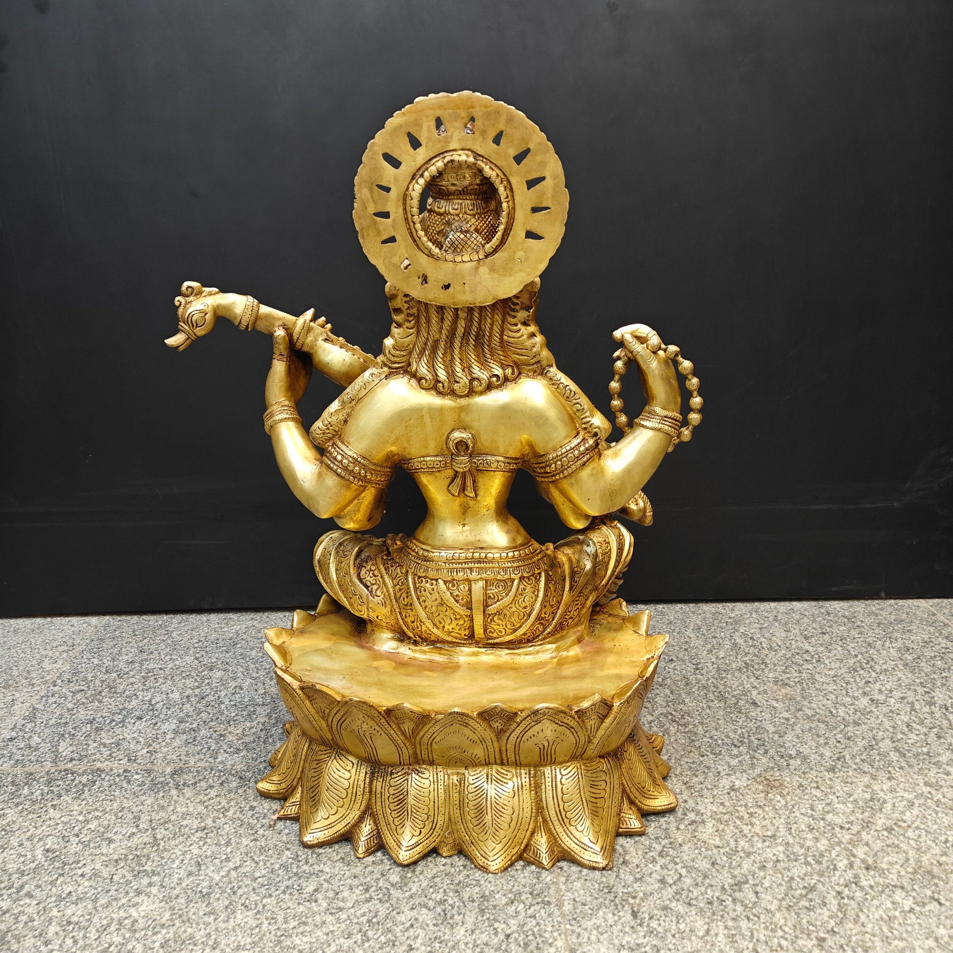 Brass Goddess Saraswati Idol Seated On Lotus 27 Inches - Image 6