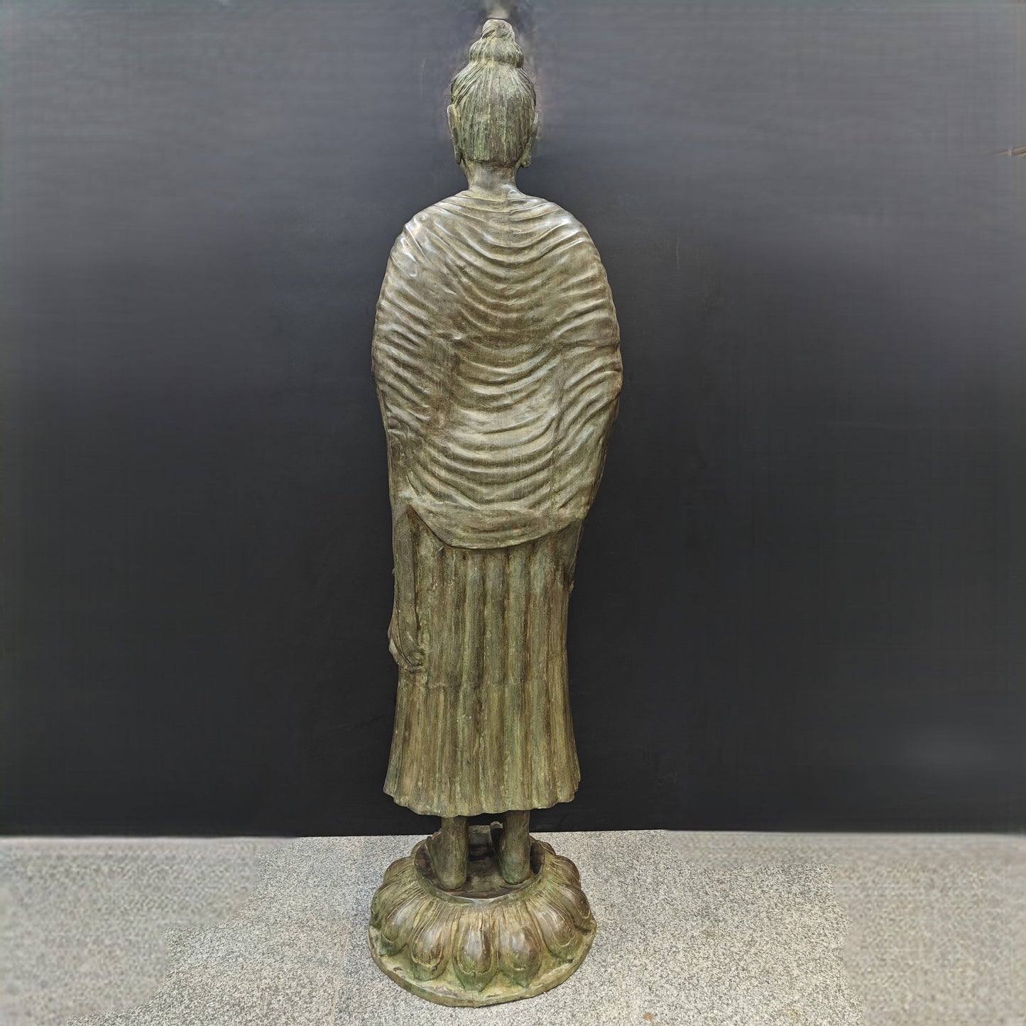 Brass Vintage Large Standing Buddha Statue Green Patina Finish 6.5 Feet