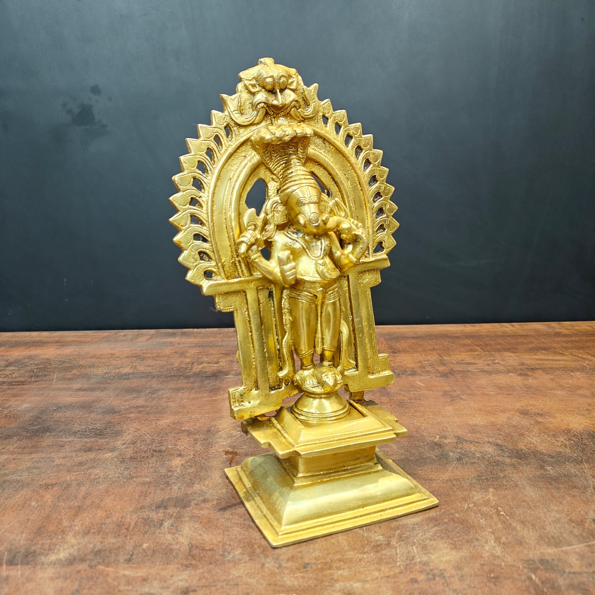 Brass Standing Ganesha Idol With Prabhavali Golden Finish 11 Inch - Image 3