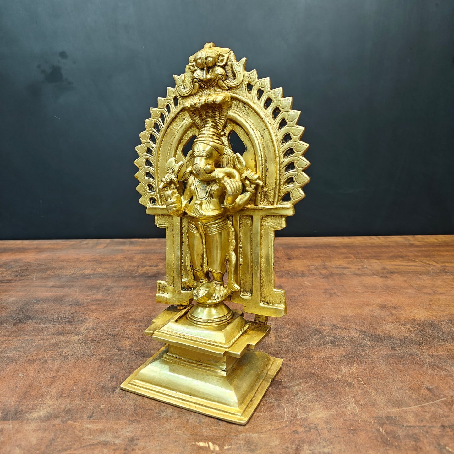 Brass Standing Ganesha Idol With Prabhavali Golden Finish 11 Inch