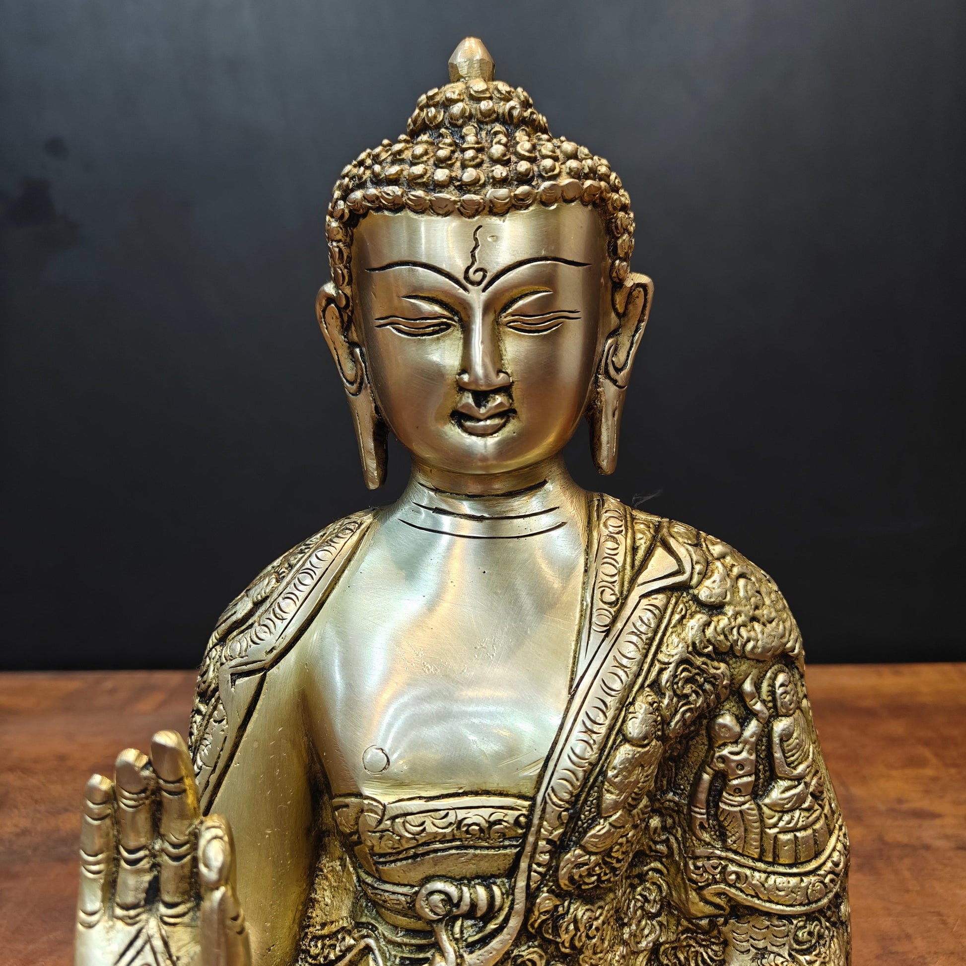 Brass Blessing Buddha Statue Antique Finish For Home Decor 11 Inch - Image 2