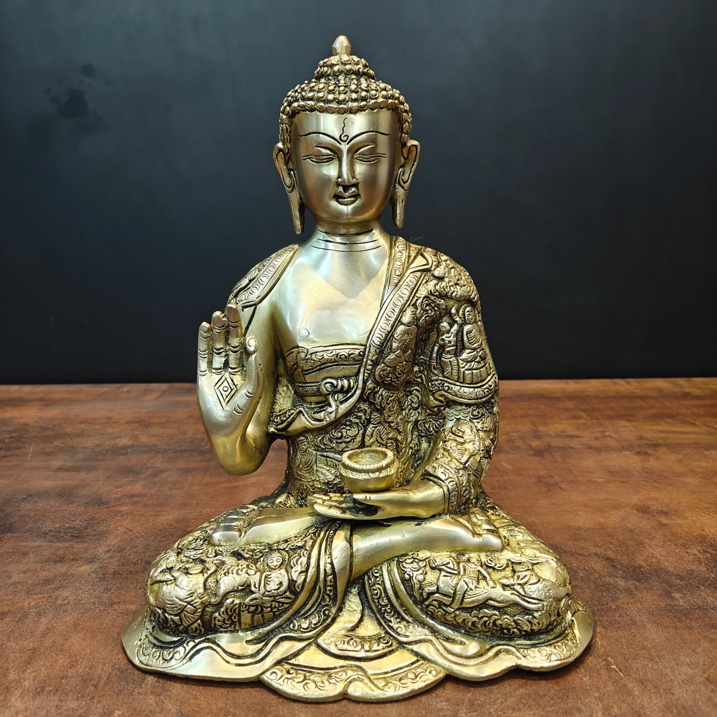 Brass Blessing Buddha Statue Antique Finish For Home Decor 11 Inch