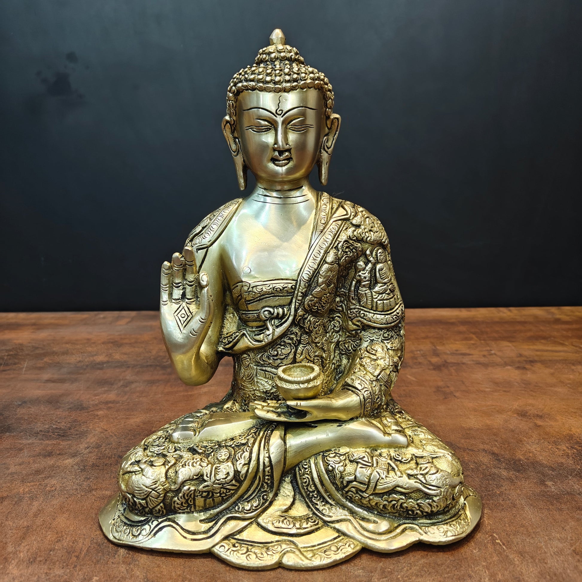 Brass Blessing Buddha Statue Antique Finish For Home Decor 11 Inch - Image 3