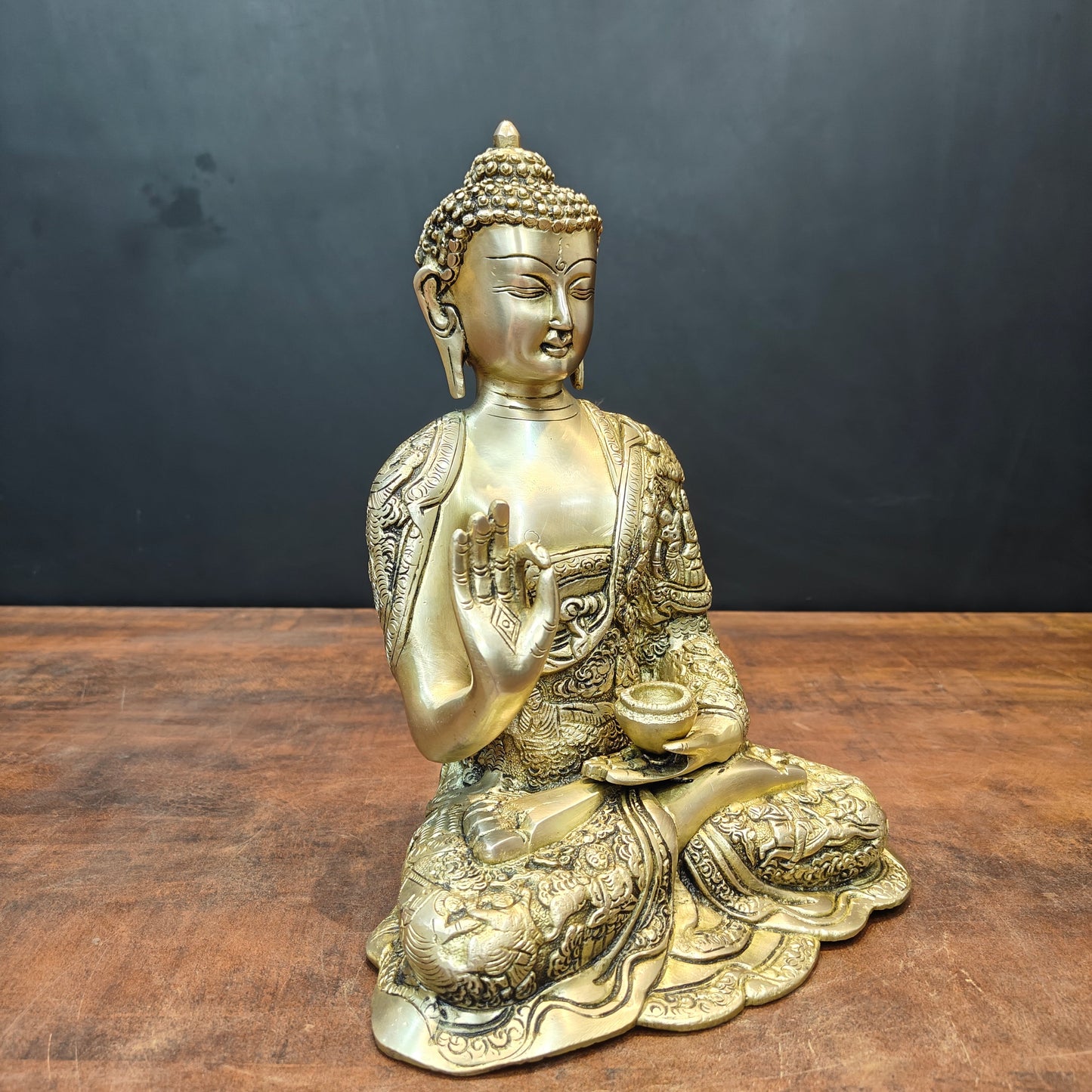 Brass Blessing Buddha Statue Antique Finish For Home Decor 11 Inch