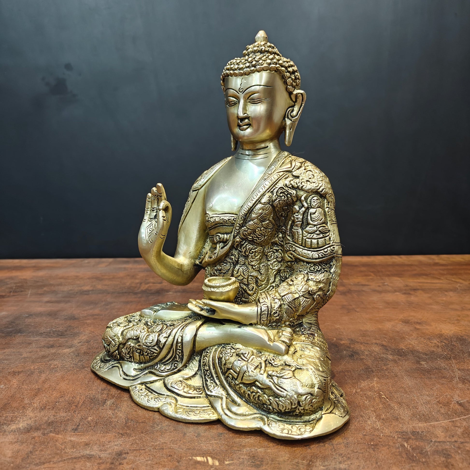 Brass Blessing Buddha Statue Antique Finish For Home Decor 11 Inch - Image 5