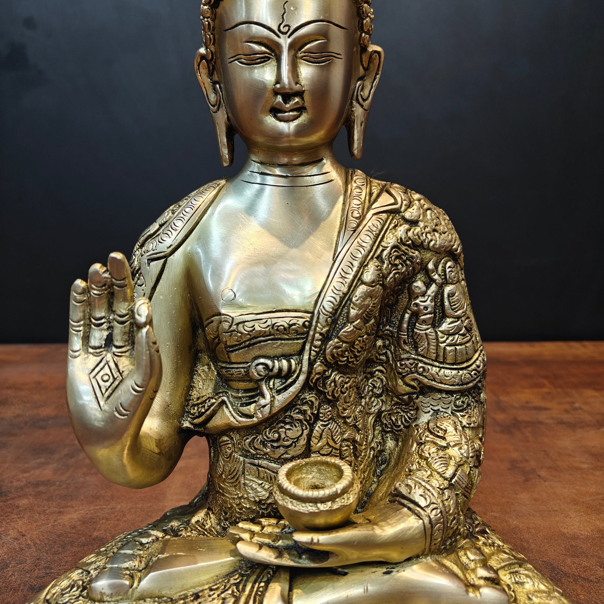 Brass Blessing Buddha Statue Antique Finish For Home Decor 11 Inch - Image 6