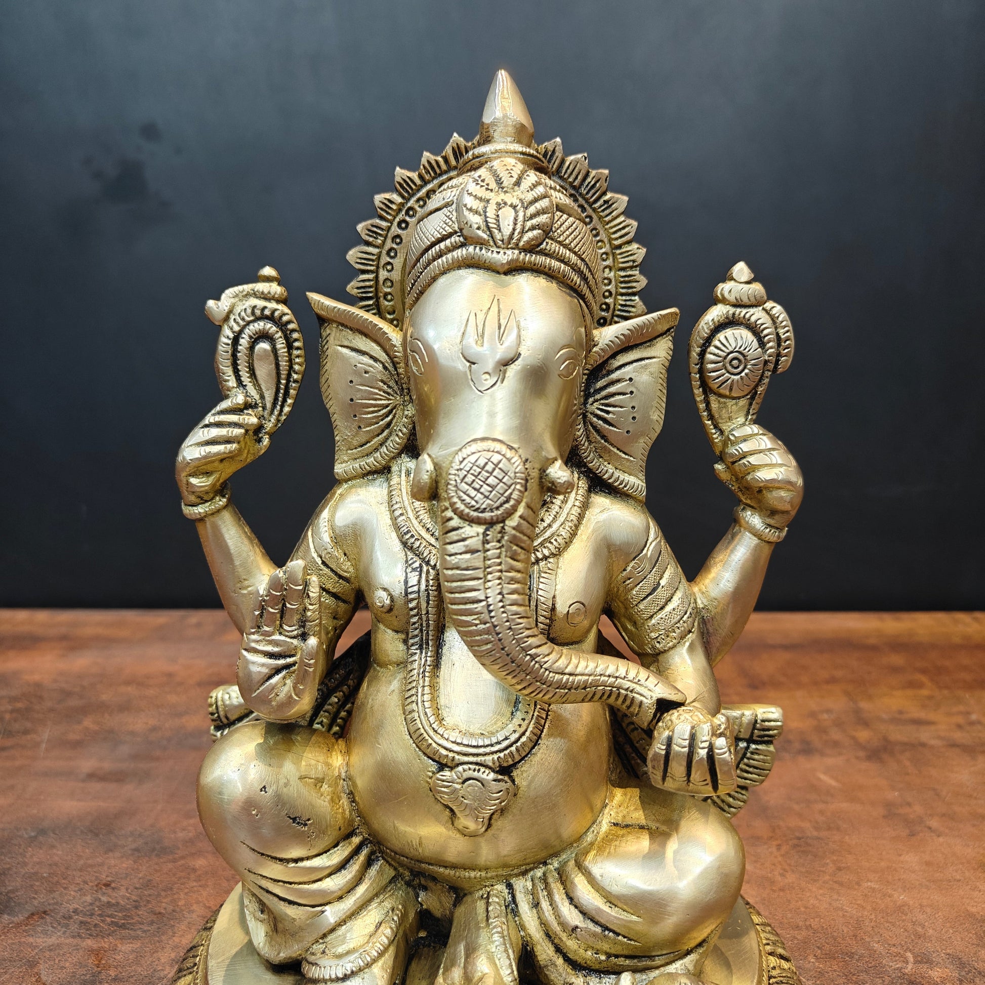 Brass Lord Ganesha Statue Antique Finish For Home Decor 11 Inch - Image 2