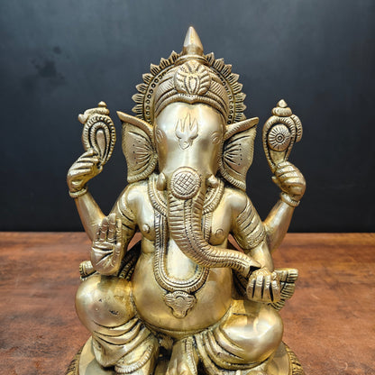 Brass Lord Ganesha Statue Antique Finish For Home Decor 11 Inch by vendor-unknown - Hindu Gods (View 2)