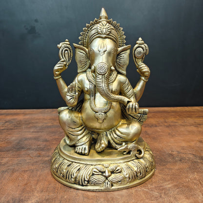 Brass Lord Ganesha Statue Antique Finish For Home Decor 11 Inch by vendor-unknown - Hindu Gods (View 3)