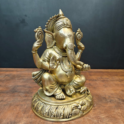 Brass Lord Ganesha Statue Antique Finish For Home Decor 11 Inch by vendor-unknown - Hindu Gods (View 4)